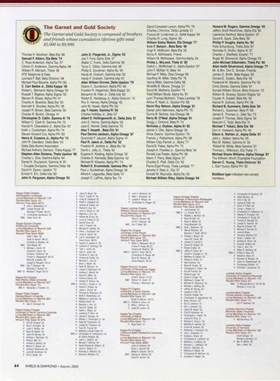 The Garnet And Gold Society, Autumn 2005